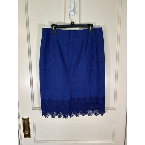 Talbots Women’s Blue Floral Lace Trim Cotton Pencil Skirt Size 12 - Picture 3 of 8